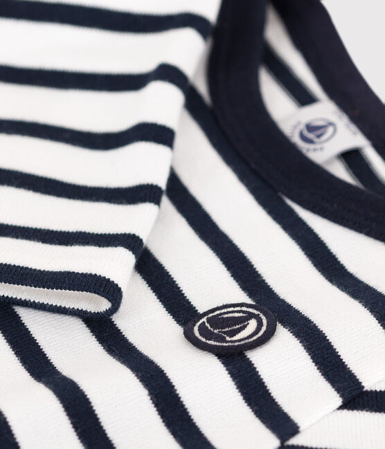 Babies' Thick Jersey Breton Top MARSHMALLOW white/SMOKING blue