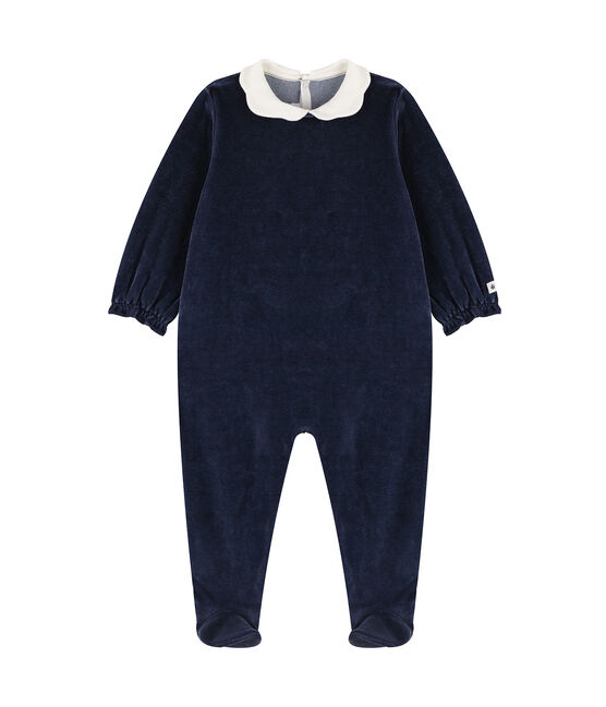 Babies' Velour Neck Sleepsuit SMOKING blue