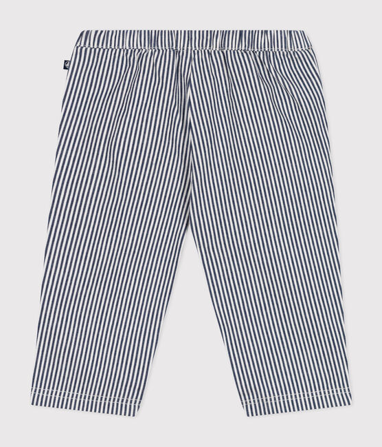 Babies' cotton canvas trousers MEDIEVAL blue/MARSHMALLOW white