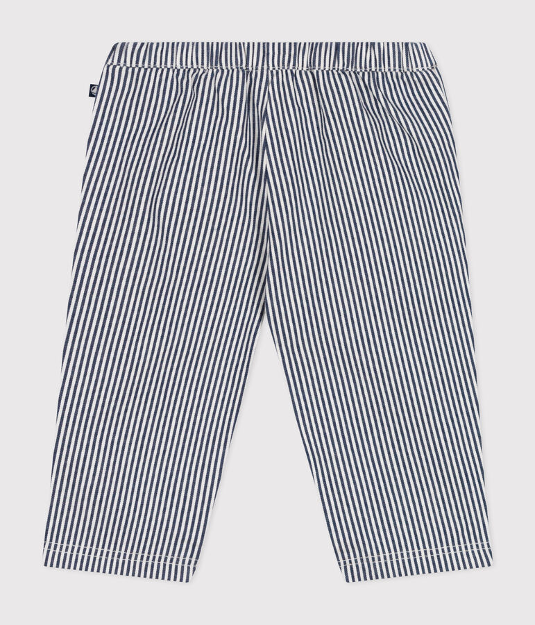 Babies' cotton canvas trousers blue/white