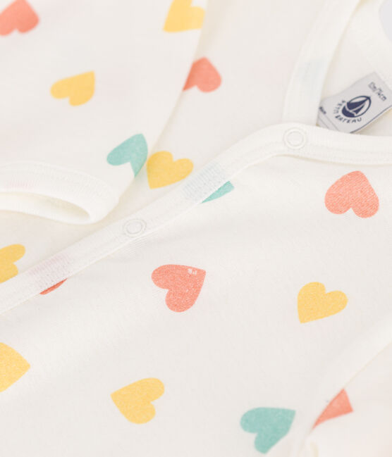 Babies' footless heart pattern cotton pyjamas MARSHMALLOW white/MULTICO white