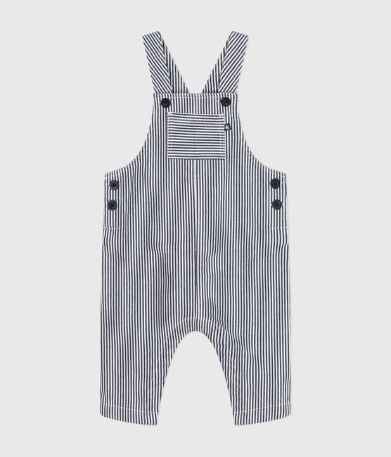 Baby's long canvas dungarees MEDIEVAL blue/MARSHMALLOW white