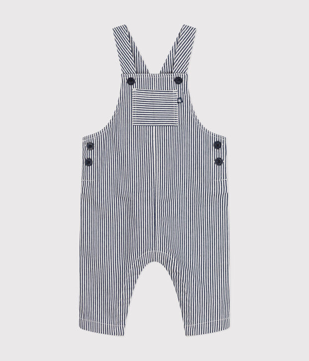 Baby's long canvas dungarees blue/white