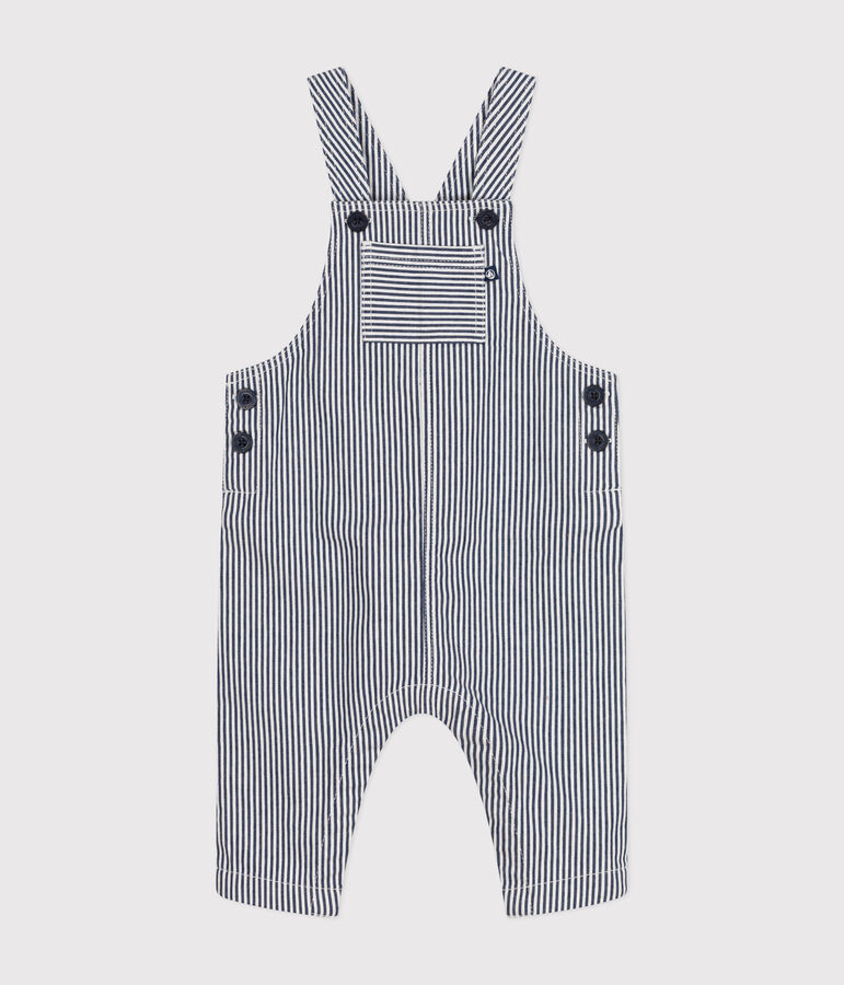 Baby's long canvas dungarees blue/white