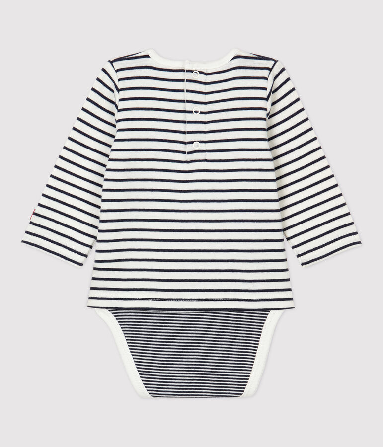 Babies' Sailor Striped Organic Cotton Bodysuit white/blue
