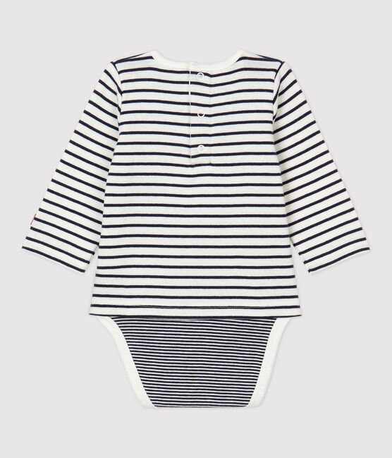 Babies' Sailor Striped Organic Cotton Bodysuit MARSHMALLOW white/SMOKING blue