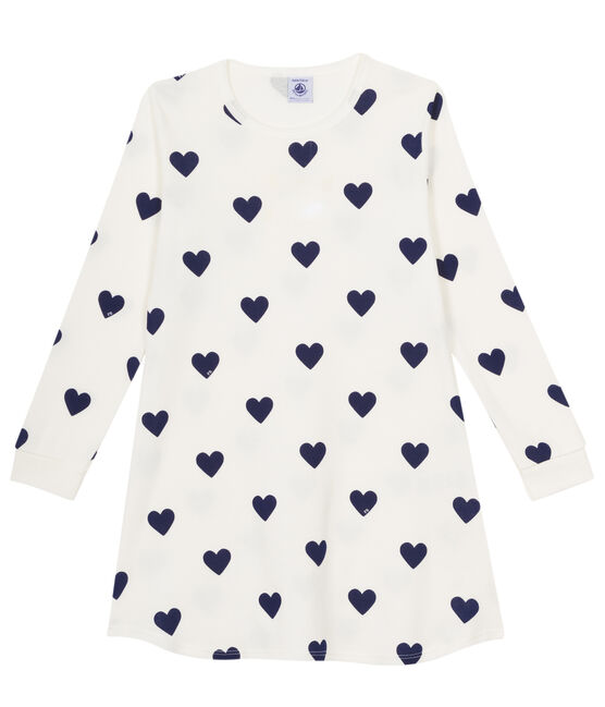 Girls' Ribbed Nightdress MARSHMALLOW white/MEDIEVAL blue