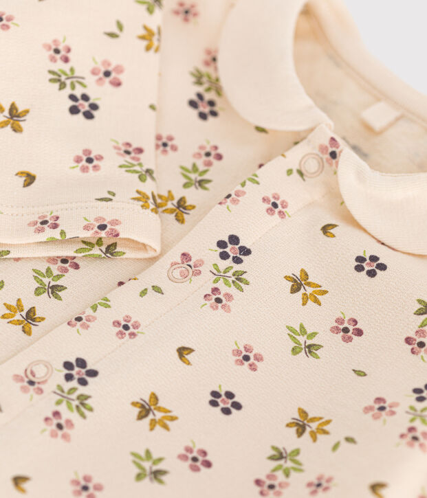 Babies' long fleece jumpsuit Ecru/multicolor