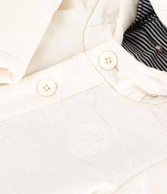 Babies' padded jacket in embroidered velour with a pinstriped lining MILK Ecru