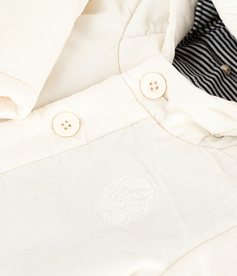 Babies' padded jacket in embroidered velour with a pinstriped lining Ecru
