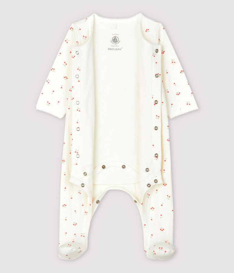 Babies' Cherry Pattern Organic Cotton Tube Knit Bodyjama white/multicolor