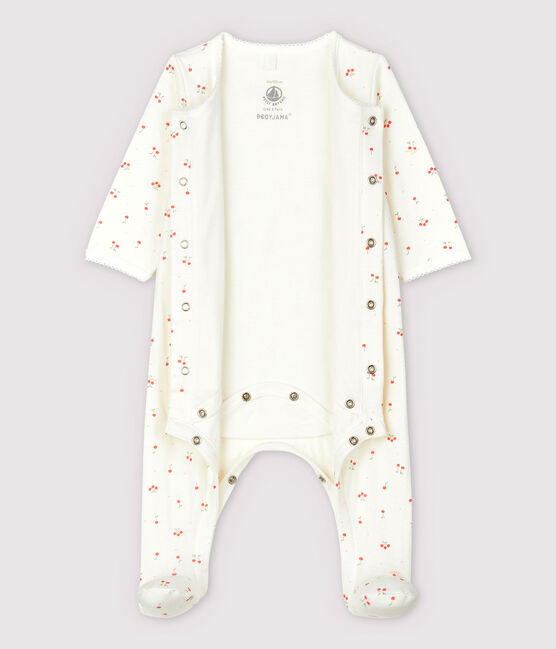 Babies' Cherry Pattern Organic Cotton Tube Knit Bodyjama MARSHMALLOW white/MULTICO white