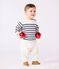 Babies' stripy wool and cotton sailor-style jumper MARSHMALLOW blue/SOIR