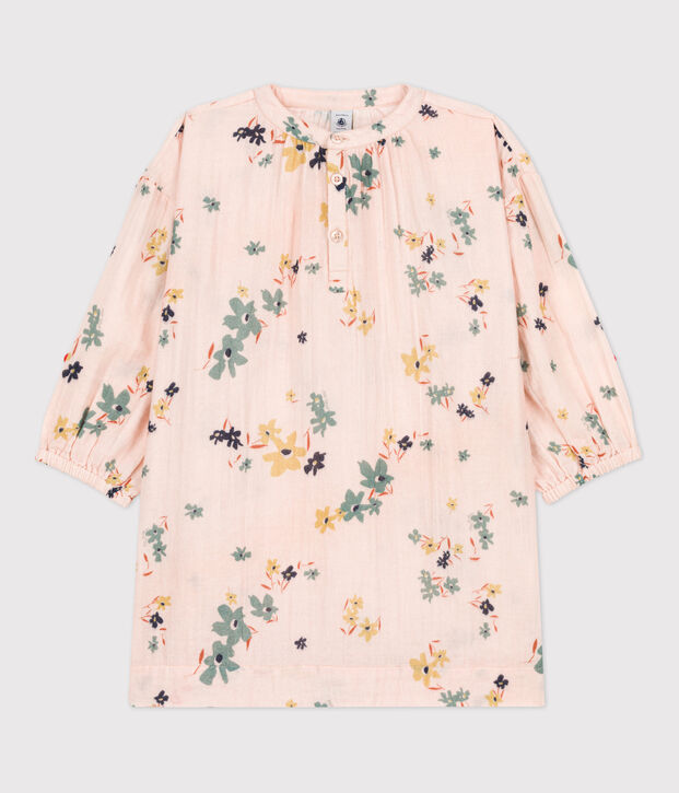 Girls' Long-Sleeved Cotton Gauze Dress pink/multicolor