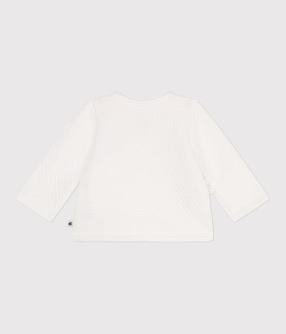 Quilted rib knit cotton cardigan for baby MARSHMALLOW white