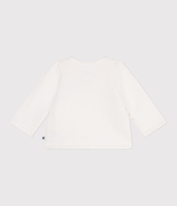Quilted rib knit cotton cardigan for baby white
