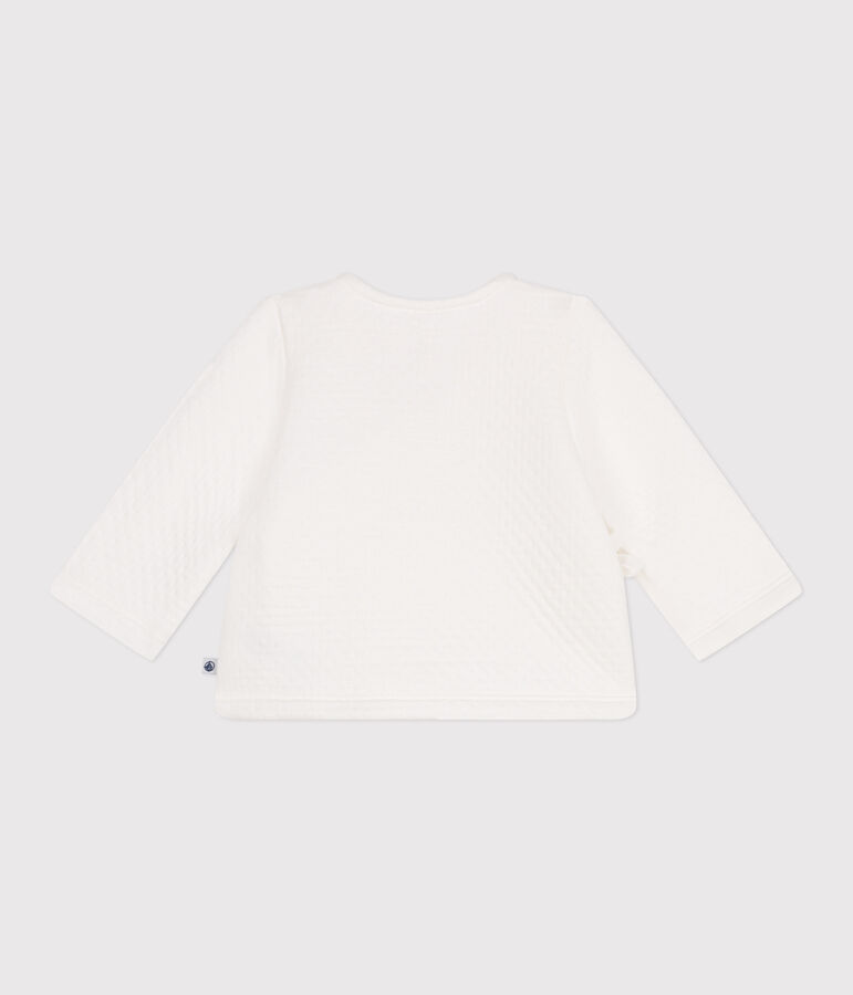 Quilted rib knit cotton cardigan for baby white