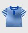 Babies' short-sleeved stripy cotton T-shirt PORCELANA blue/MARSHMALLOW