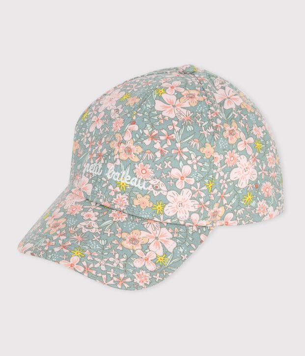 Children's cap in twill printed with flowers blue/multicolor