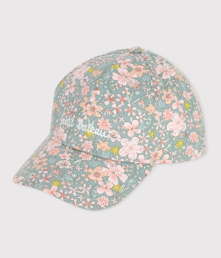 Children's cap in twill printed with flowers blue/multicolor
