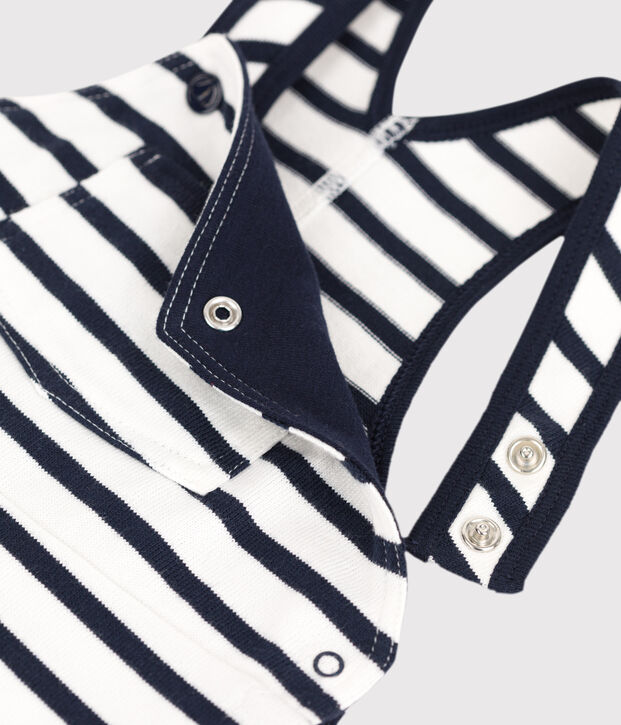 Babies' Stripy Thick Jersey Breton Dungarees white/blue