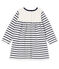 Baby Girls' Long-Sleeved Striped Dress MARSHMALLOW white/SMOKING CN blue