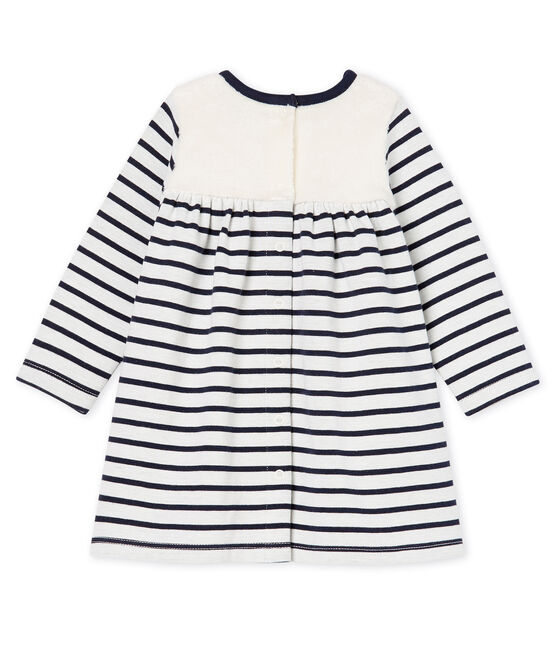 Baby Girls' Long-Sleeved Striped Dress MARSHMALLOW white/SMOKING CN blue