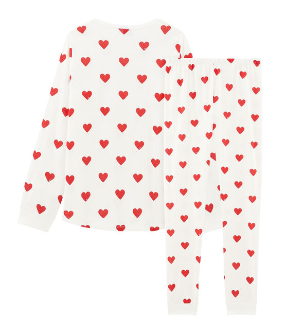 Girls - Boys' Ribbed Pyjamas MARSHMALLOW white/TERKUIT red