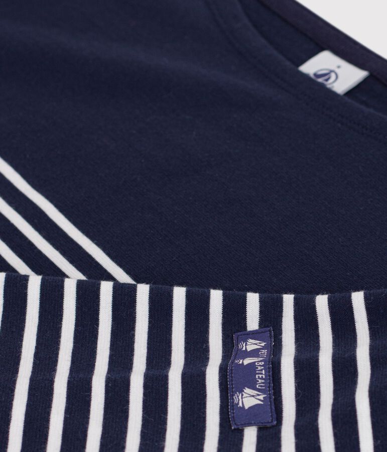 Women's stripy cotton Breton top SMOKING blue/MARSHMALLOW white