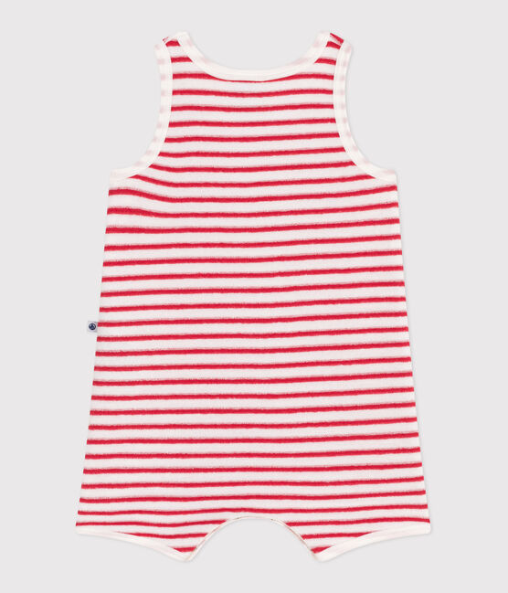 Babies' short stripy cotton jumpsuit MARSHMALLOW red/SPI