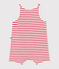Babies' short stripy cotton jumpsuit MARSHMALLOW red/SPI