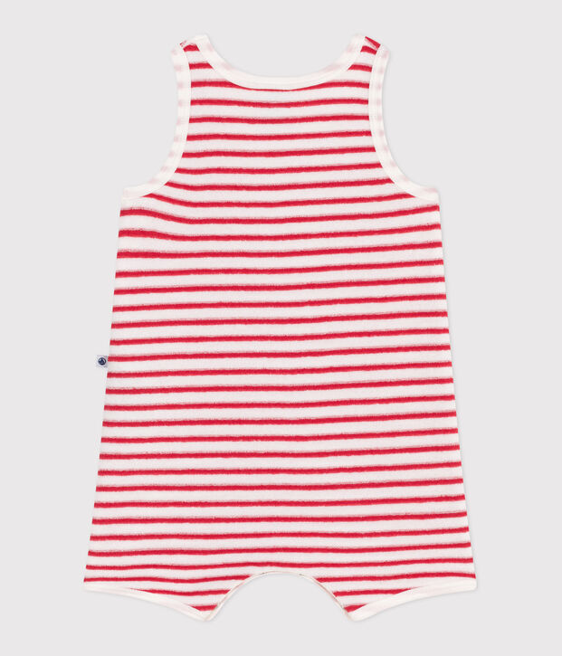 Babies' short stripy cotton jumpsuit red/red