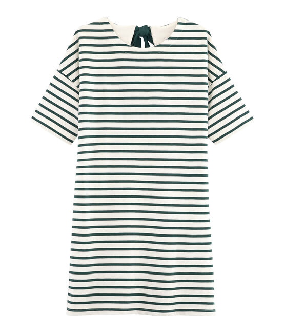 Women's Short-Sleeved Dress COQUILLE beige/SOUSBOIS green