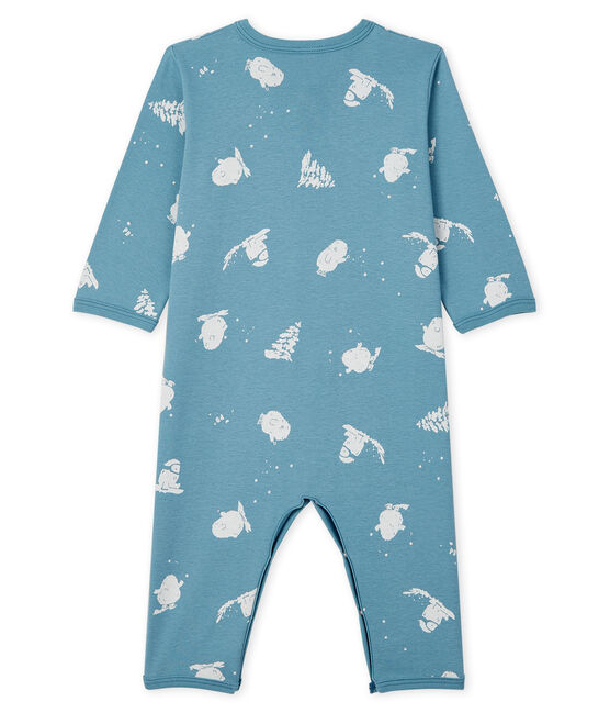 Babies' Yeti Print Footless Cotton Sleepsuit BRUME blue/MARSHMALLOW