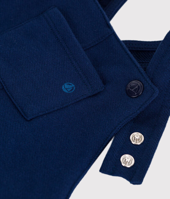 Babies' long dungarees in plain cotton MEDIEVAL blue