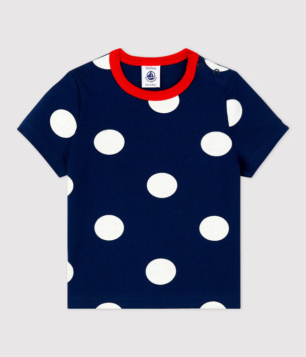 Babies' Jersey Polka Dot Short-Sleeved T-Shirt blue/white