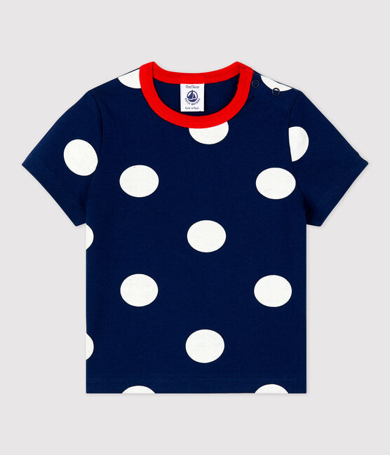 Babies' Jersey Polka Dot Short-Sleeved T-Shirt MEDIEVAL blue/MARSHMALLOW white