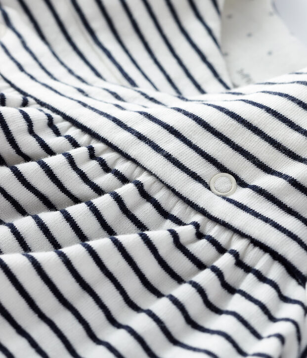 Baby Girls' Long-Sleeved Tube-Knit Striped Dress white/blue