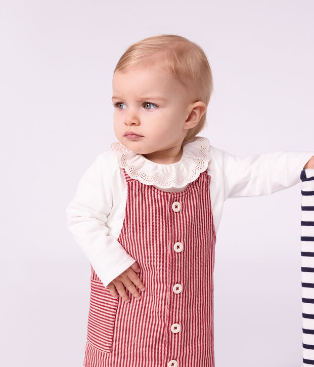 Babies' sleeveless stripy cotton dress with a heart badge pink/pink