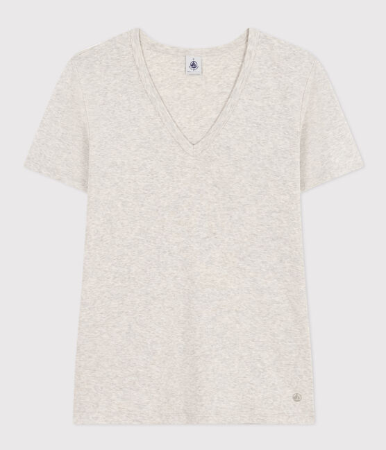 Women's Iconic Plain Cotton V-neck T-Shirt BELUGA CHINE grey