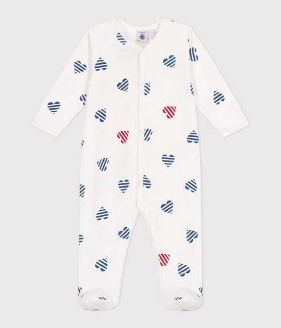 Babies' stripy heart-patterned cotton pyjamas MARSHMALLOW white/MULTICO white