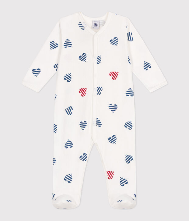 Babies' stripy heart-patterned cotton pyjamas white/multicolor