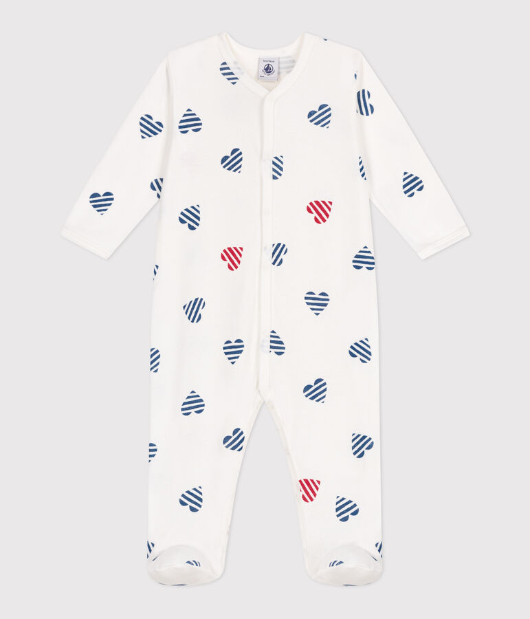 Babies' stripy heart-patterned cotton pyjamas white/multicolor