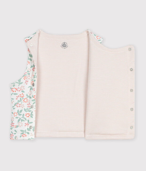 Babies' sleeveless reversible printed cotton cardigan white/pink