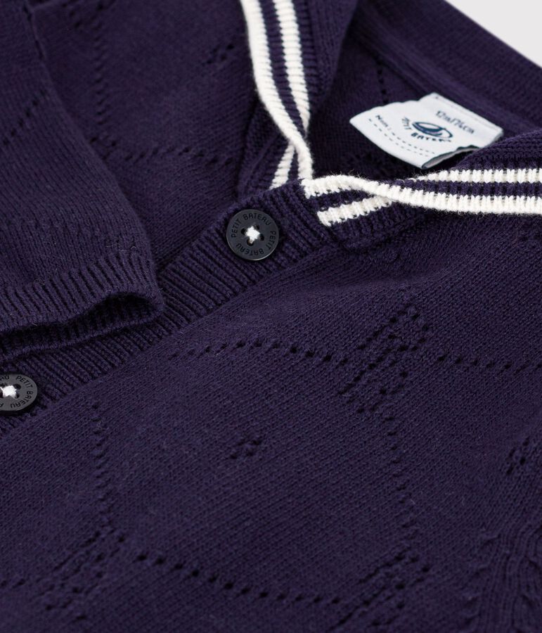 Babies' openwork cotton cardigan with a sailor collar blue