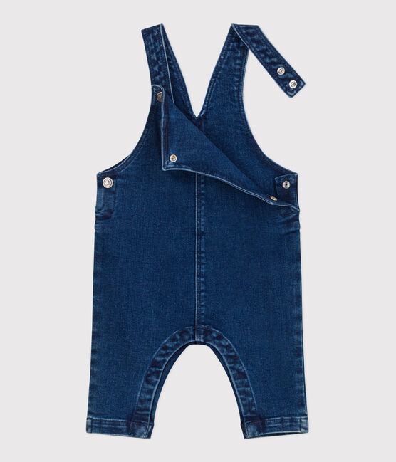 Babies' long-leg elastane denim dungarees DENIM MOYEN blue