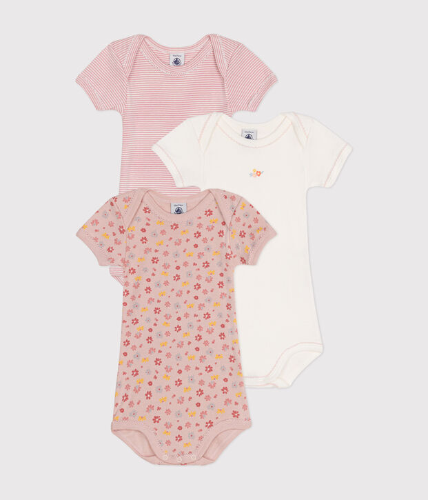 Babies' Short-Sleeved Floral Cotton Bodysuits - 3-Pack multicolor