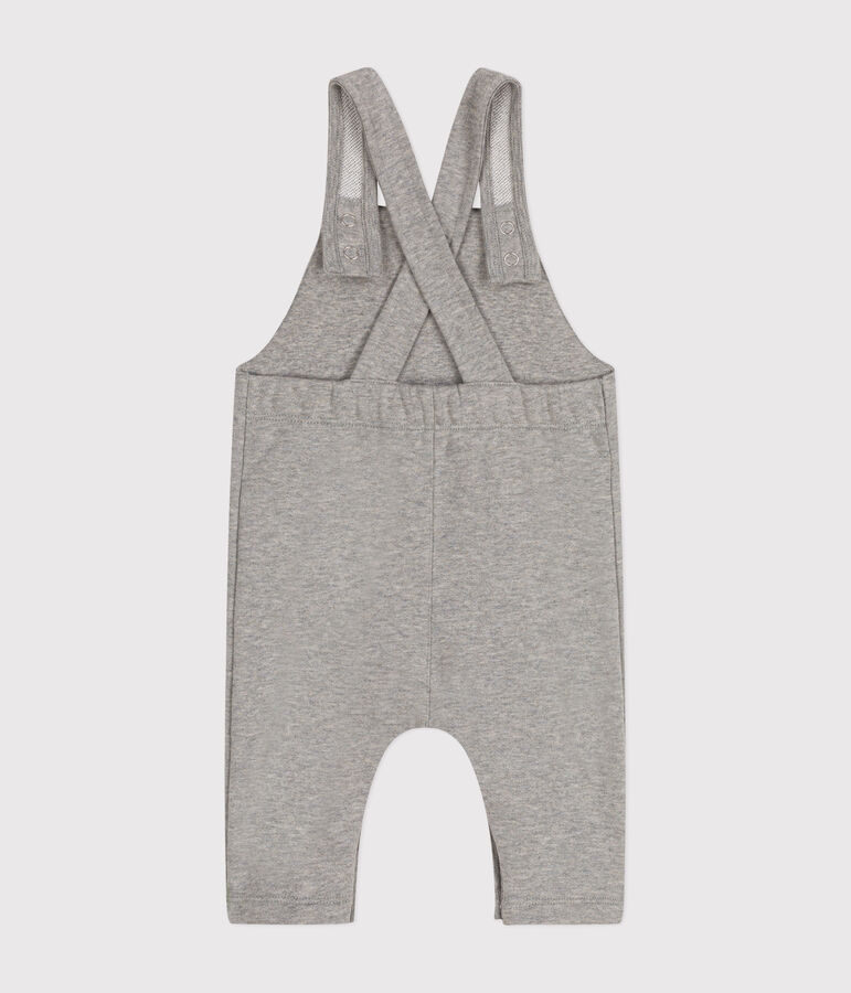 Babies' long fleece dungarees grey