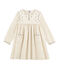 Girl's long sleeved dress with embroidery MARSHMALLOW white