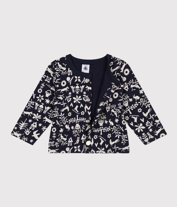 Babies' Patterned Quilted Tube Knit Cardigan blue/ecru